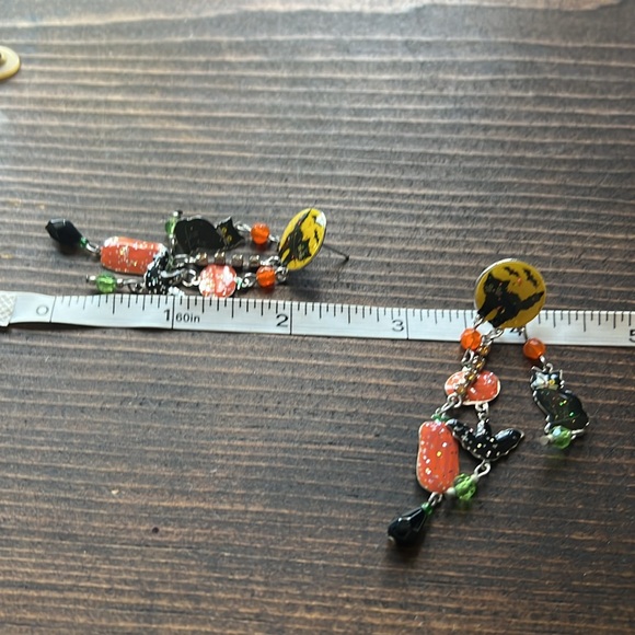 Vintage Dangle Black Cat Bat Pumpkin Pierced Earrings - Picture 3 of 4